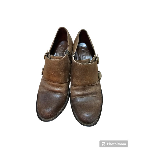 Born Brown Davis Monk Strap Booties/clogs distressed suede size 8 - Picture 2 of 6